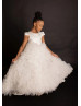 Cap Sleeves Ivory Lace Tulle Ruffled Stunning Flower Girl Dress